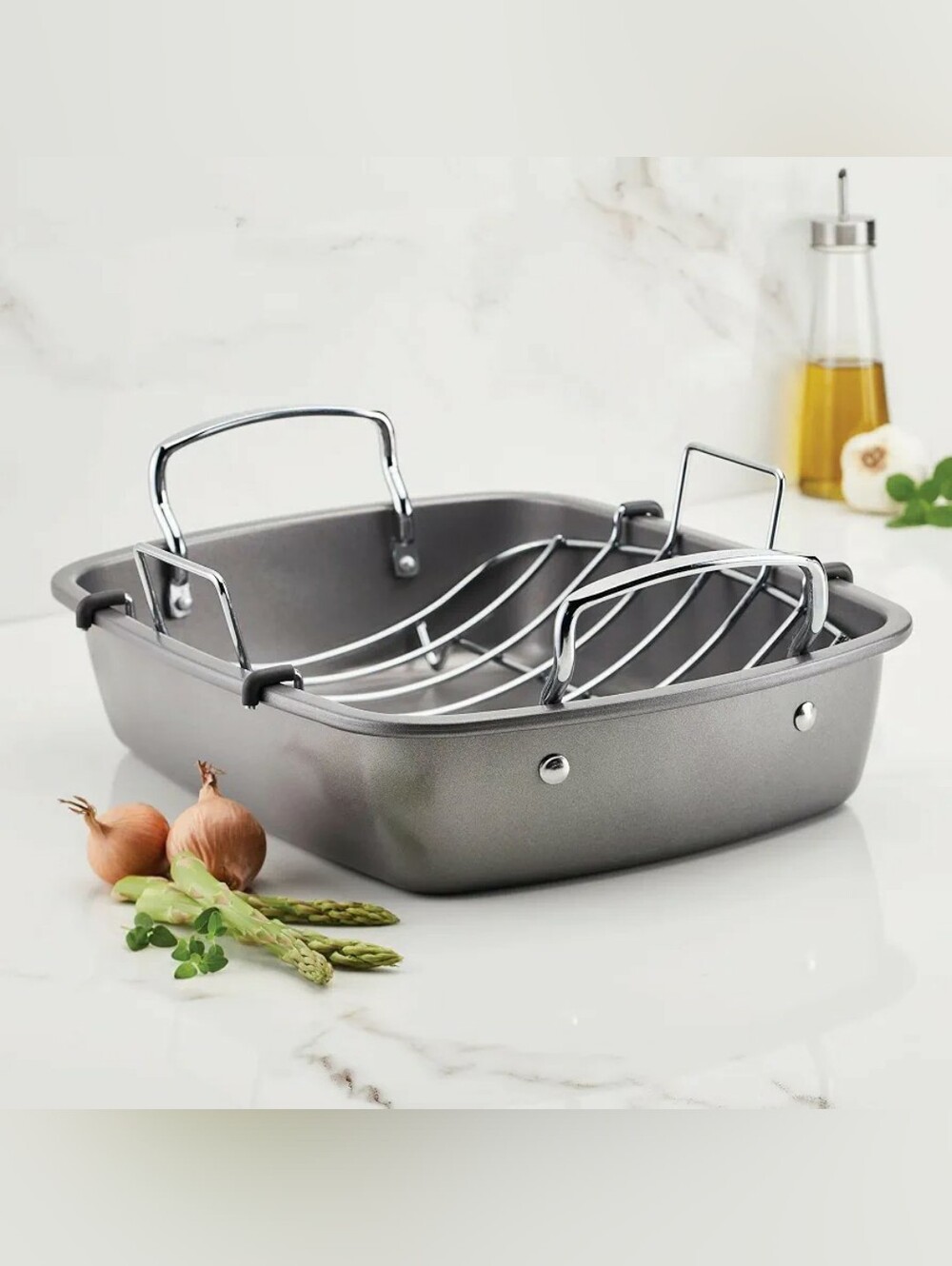 KitchenAid 17" Tri-Ply Stainless Steel Roaster with U Rack Gray
